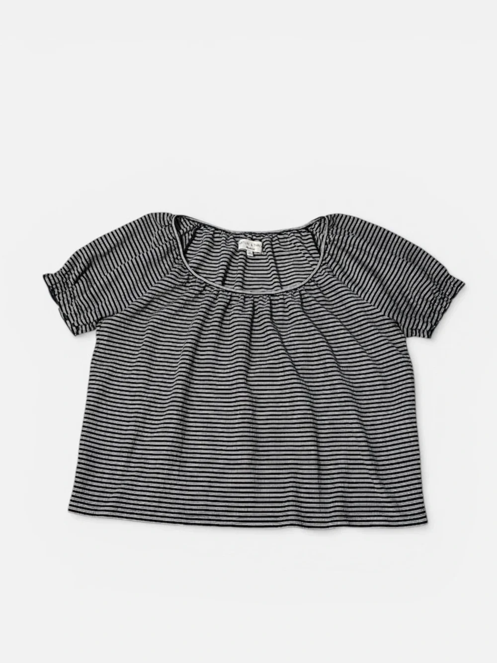 Madewell Texture & Thread Striped Peasant Top in Navy & White Sz M